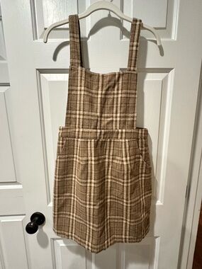 Lulu's Brown and Cream Plaid Pinafore
